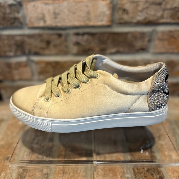 Lola Cruz Wink Gold Satin Sneakers & Crystals - Picture 8 of 11